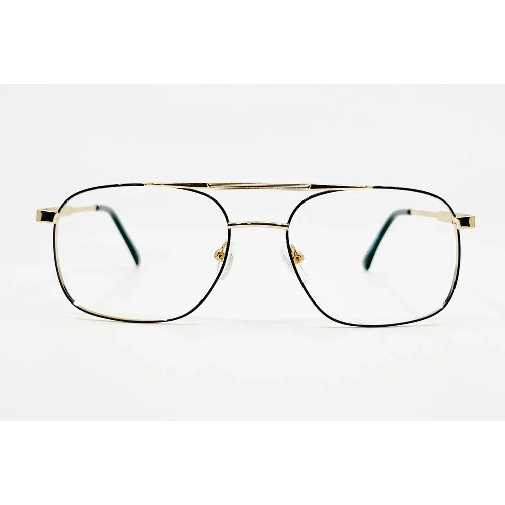 Eye Q Kevin Eyeglasses Men Black Gold Aviator Double Bridge 56-18-145